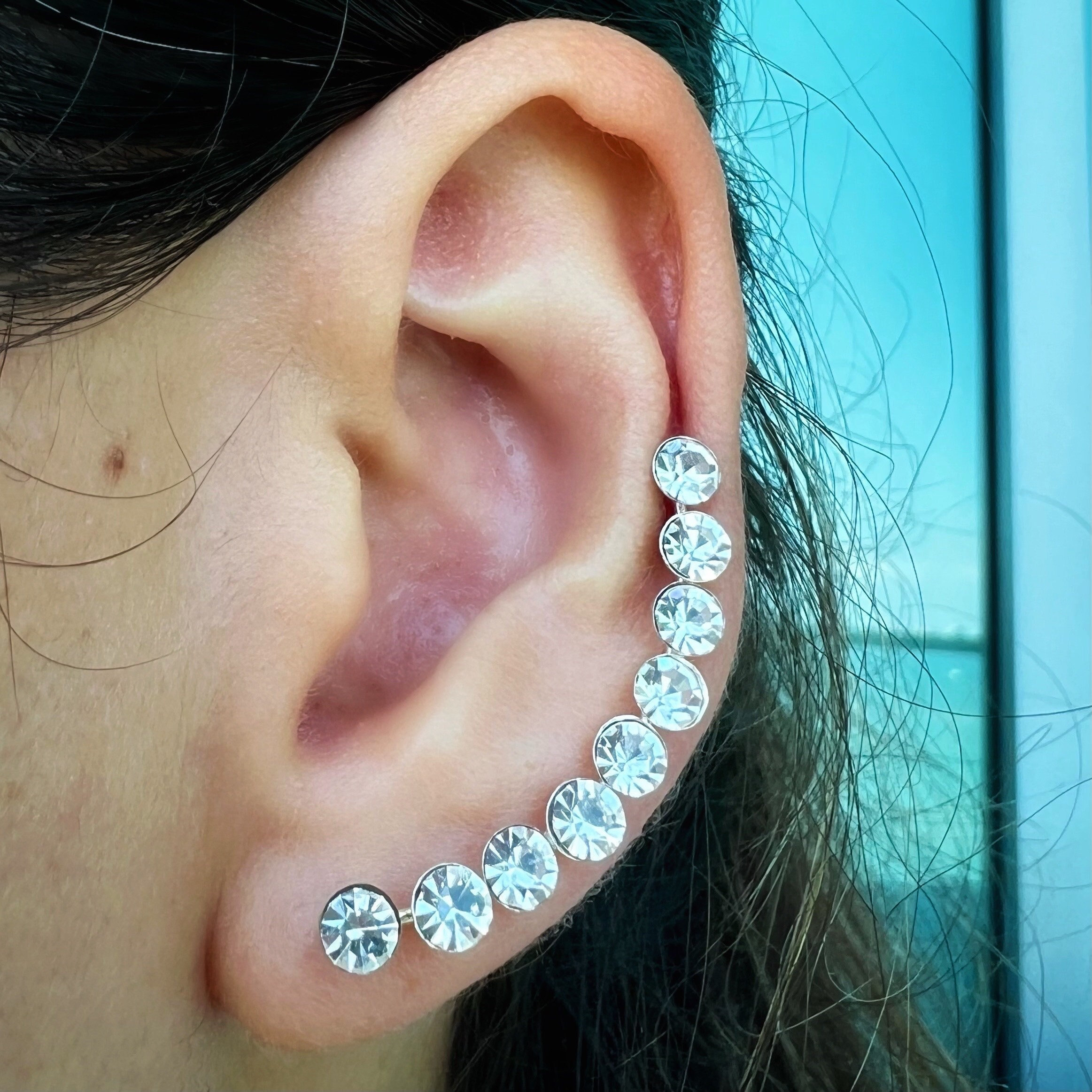 Multicolor Swarovski Crystal Ear Crawlers - Sterling Silver Ear Climber Earrings
