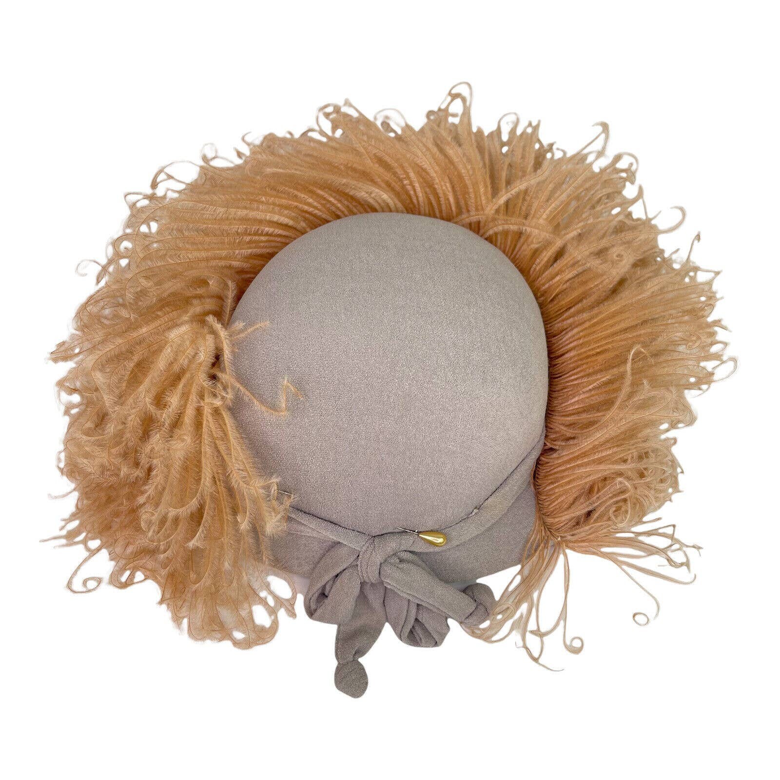 Antique Vintage Millinery Hat Peach Ostrich Plumes Feathers 1950s Unbranded Antique Vintage Millinery Hat Peach Ostrich Plumes Feathers  main image 2