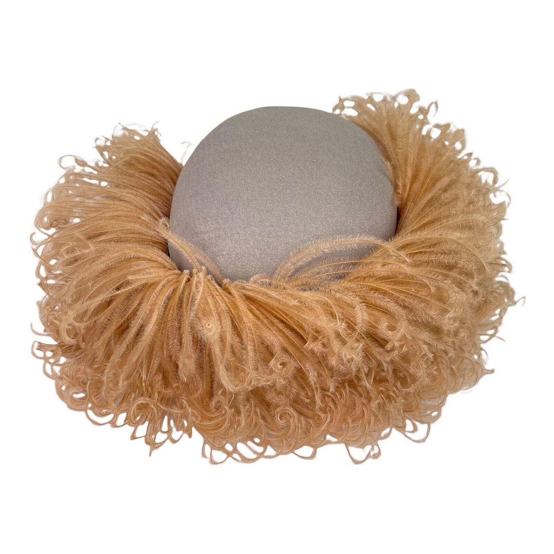 Antique Vintage Millinery Hat Peach Ostrich Plumes Feathers 1950s Unbranded Antique Vintage Millinery Hat Peach Ostrich Plumes Feathers  main image 3