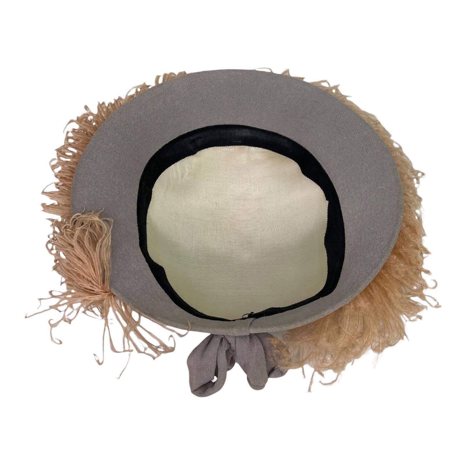 Antique Vintage Millinery Hat Peach Ostrich Plumes Feathers 