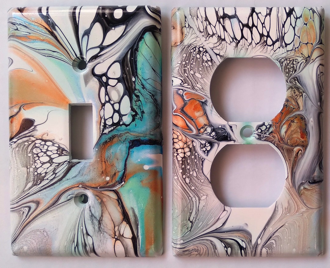 Abstract Hand Painted Acrylic Pour Light Switch Cover Set of 3 1 Single ...