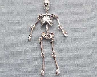 Skeleton Charms - Skeleton Pendants - Halloween Charm - Skeleton Bones Charm - Antique Silver - 72mm x 16mm -- (No.127-12440)