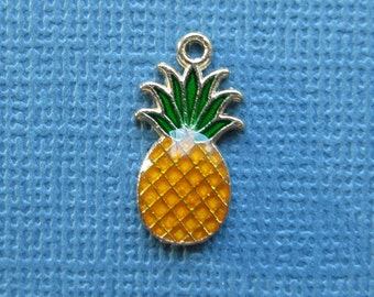 Tiny Pineapple Charms Green Yellow Brown 10mm x 5mm and Gold Enameled 12 pc MIS-137*