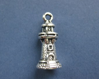 10 Lighthouse Charms - Lighthouse Pendants - Antique Silver - 20.5mm x 9mm --(No.111-10646)