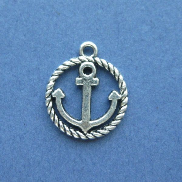 10 Anchor Charms - Anchor Pendants - Anchors - Nautical Charm - Antique Silver - 18mm x 16mm -- (No.2-10721)