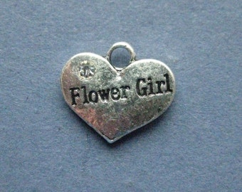 5 Flower Girl Charms - Flower Girl Pendants - Flower Girl - Carved Charm - Antique Silver - 16mm x 14mm -- (P3-11148)