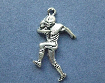 10 Football Player Charms - Football Player Pendant - Football - Sports Charm - Football Charm - Antique Silver - 25mm x 19mm-(No.95--11189)
