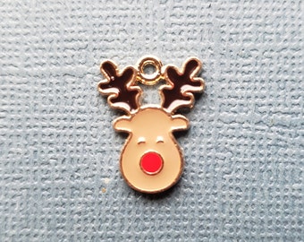 5 Rudolph Charm - Rudolph Pendant - Rudolph - Reindeer - Christmas -  Enamel - 13mm x 17mm  -- (W5-12256)