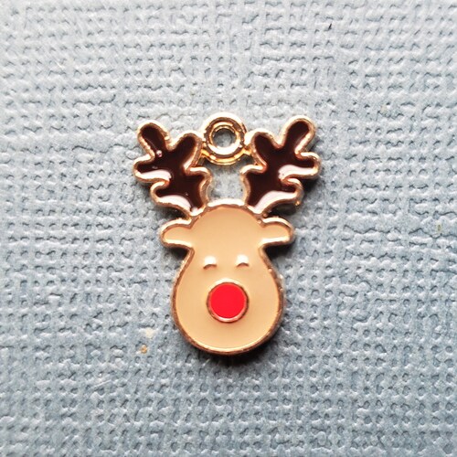 5 Rudolph Charm - Rudolph Pendant - Rudolph - Reindeer - Christmas -  Enamel - 13mm x 17mm  -- (W5-12256)