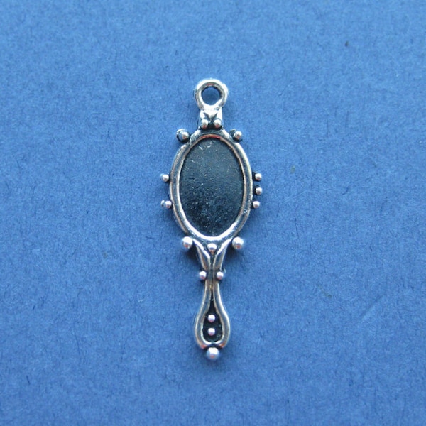 Dije de espejo - Colgante de espejo - Espejo - Espejo vintage - Plata antigua - 27 mm x 10 mm - (N.° 10-10273)