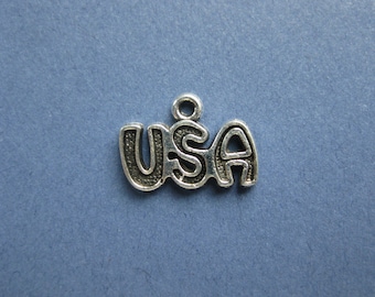 8 USA Charms - USA Pendants - America Charms - Patriotic Charms - Antique Tibetan Silver- 11mm x 15mm -- (L1-10858)