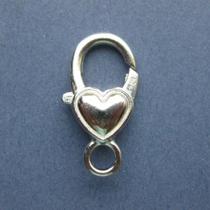 5 Heart Lobster Clasps - Silver Tone Lobster Clasps - 27mm x 14mm  -- (No.110-10555)