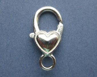 5 Heart Lobster Clasps - Silver Tone Lobster Clasps - 27mm x 14mm  -- (No.110-10555)