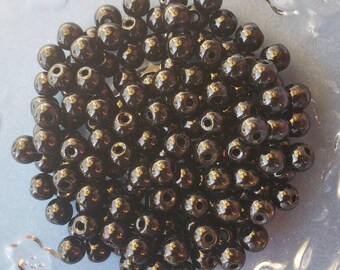 35 Black Acrylic Pearl Beads - Round Beads - Pearls - Black Beads - Beads - 6mm  -- (E7-10515)