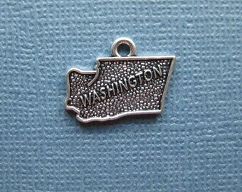 5 Washington Charms - Washington Pendants - State Charms - Washington - Antique Silver - 19mm x 14mm  -- (G1-12210)