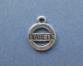 5 Diabetic Charms - Diabetic Pendants - Diabetic - Medical Charms -  Antique  Silver - 13mm x 16mm  --(X8-10241)