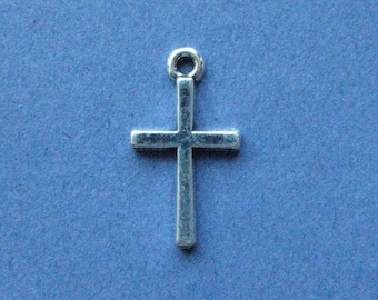 10 Cross Charms - Cross Pendants - Cross - Antique Silver - 19mm x 9mm  -- (F2-10520)