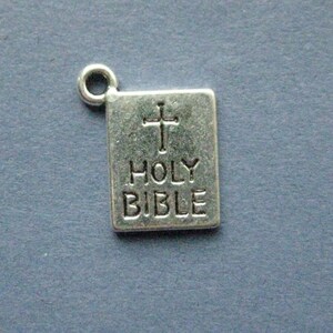 10 Bible Charms - Bible Pendants - Bible - Religious Charm - Antique Silver - 14mm x 11mm  -- (No.15-11175)