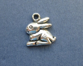 10 Bunny Charms - Bunny Pendants - Rabbit Charms - Bunny with Carrot - Animal Charms - Antique Silver - 15mm x 13mm  -- (H8-10396)