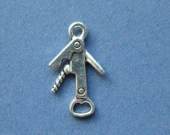 10 Bottle Opener Charms  - Bottle Opener Pendants - Bottle Opener - Antique Silver - 21mm x 12mm --(No.65-10485)