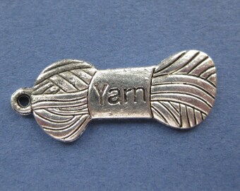 6 Yarn Charms - Yarn Pendants - Yarn - Knitting Charm - Silver Tone - 31mm x 12mm -- (O1-10852)