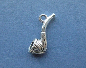 5 Pipe Charms - Pipe Pendant - Antique Silver - 20mm x 7mm  --(No.121-11112)