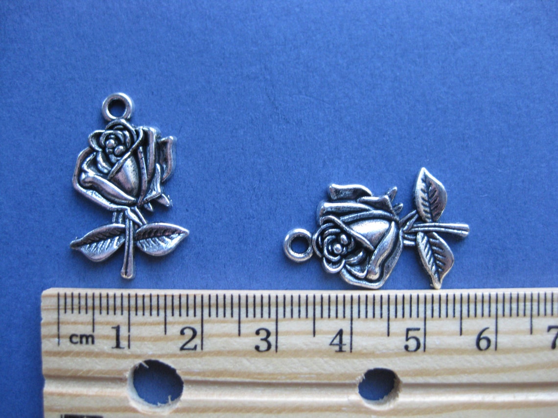 10 Rose Charms Rose Pendant Rose Flower Charm Antique Etsy