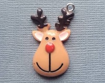 4 Rudolph Charm - Rudolph Pendant - Rudolph - Reindeer - Christmas -  Enamel - 20mm x 30mm  -- (No.97-12418)