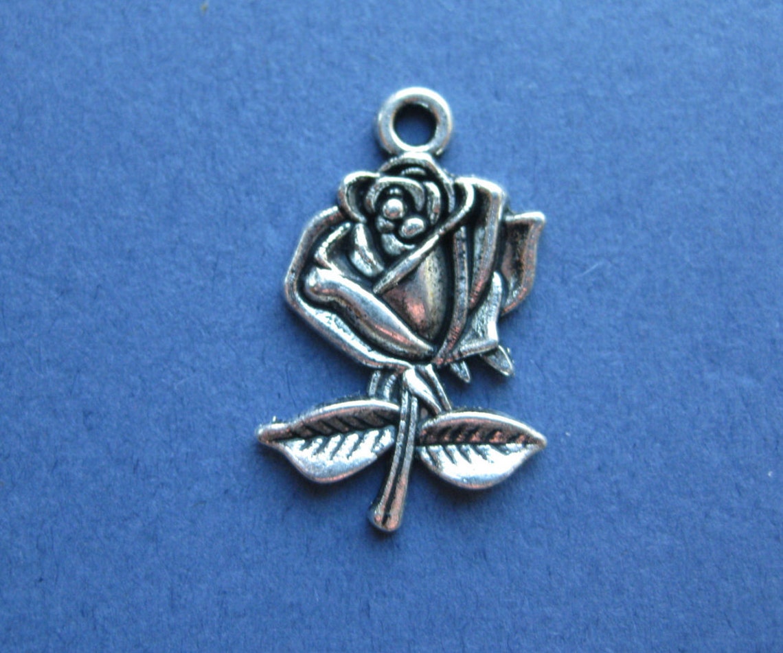 10 Rose Charms Rose Pendant Rose Flower Charm Antique Etsy