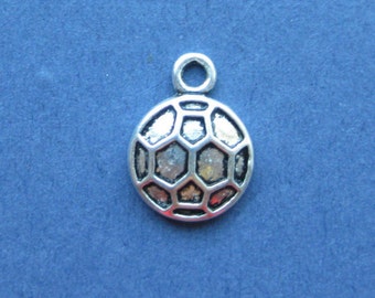 10 Soccer Ball Charms - Soccer Ball Pendant - Soccer - Sports Charm - Ball Charm - Antique Silver - 15mm x 11mm -- (No.13-10060)