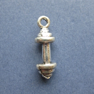 10 Barbell Charms - Barbell Pendant - Fitness Charm - Workout Charm Dumbbell - Antique Silver - 19mm x 7mm -- (No.51-10175)
