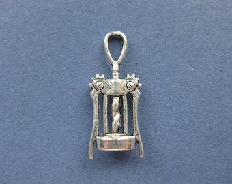 8 Wine Corkscrew Charms - Wine Corkscrew Opener Pendants - Corkscrew Charm - Wine Opener Charm - Silver Tone - 27mm x 11mm --(No.8-10109)
