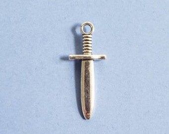 10 Sword Charms - Sword Pendants - Swords -  Antique Silver - 30mm x 12mm -- (No.92-12318)