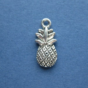 10 Pineapple Charm Pendant - Fruit Charm Pendant - Pineapple Fruit Charm Pendant - Double Sided - Antique Silver - 19mm x 9mm -(No.79-10351)