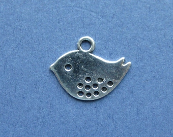 10 Bird Charms - Bird Pendants - Bird - Animal Charm - Bird - Antique Silver - 15mm x 12mm -- (N7-10507)