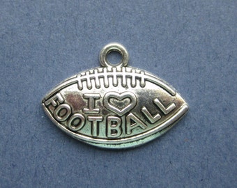 10 I Love Football Charms- I Love Football Pendants - Sports Charm - Football Charm - Football - Antique Silver - 21mm x 15mm-(No.102-10638)