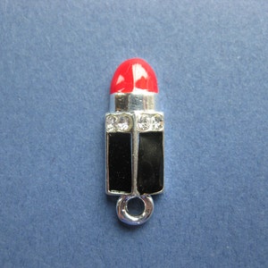 5 Lipstick Charms - Lipstick Pendants - Make-up Charm - Lipstick - Enamel Charm - Silver Plated -25mm x 8.5mm -- (J7-10397)