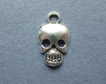 10 Skull Charms - Skull Pendants - Skull Pendant - Skull Charm - Halloween Charm - Halloween - Antique Silver - 17mm x 10mm --(No.128-12061)