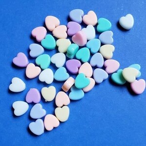 40 Heart Beads - Pastel Colored Heart Beads - Hearts - Beads - Acrylic Beads - 8mm x 8mm -- (No.109-12283)