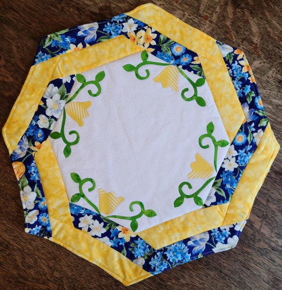 Homemade quilted octagon table topper candle mat for Spring Etsy