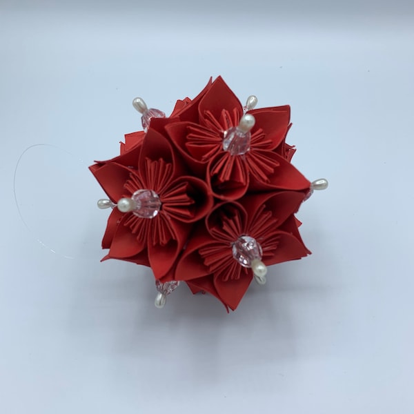 Christmas Kusudama Ball, Red Flower Ball, Valentine ornament , Christmas Gift, Teacher Gift, Kusudama Flower Ball, Red Kusudama Ball