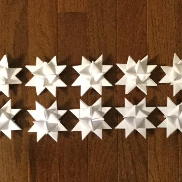 Set of 10 Moravian/Froebel Paper Stars, 3d Paper Stars, Choose WHITE Red BLUE GREEN,Moravian Paper Star, Moravian Star Wedding, Froebel Gift