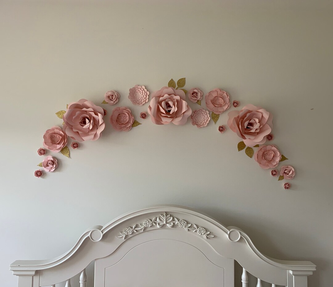 Paper Flower Wall Display Blush Pink Paper Rose Wall Display Etsy