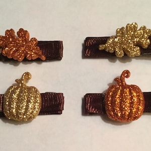Autumn Hair Clip Bundle, Pumpkin Hair Clips, Leaf Hair Clips, Fall Glitter Hair Clips, Glitter Hair Clips
