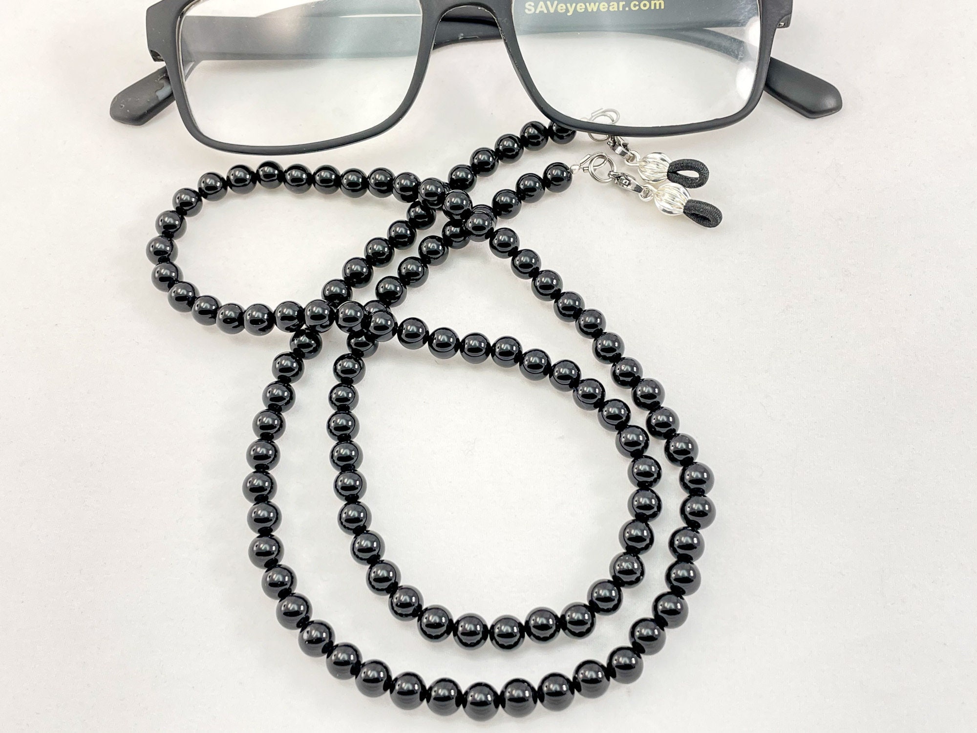 Black Onyx Eyeglass Chaineyeglass Holderglasses Etsy