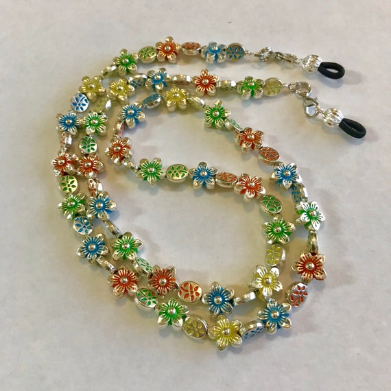 MultiSilver Flower Beaded Eyeglass ChainSunglass Etsy