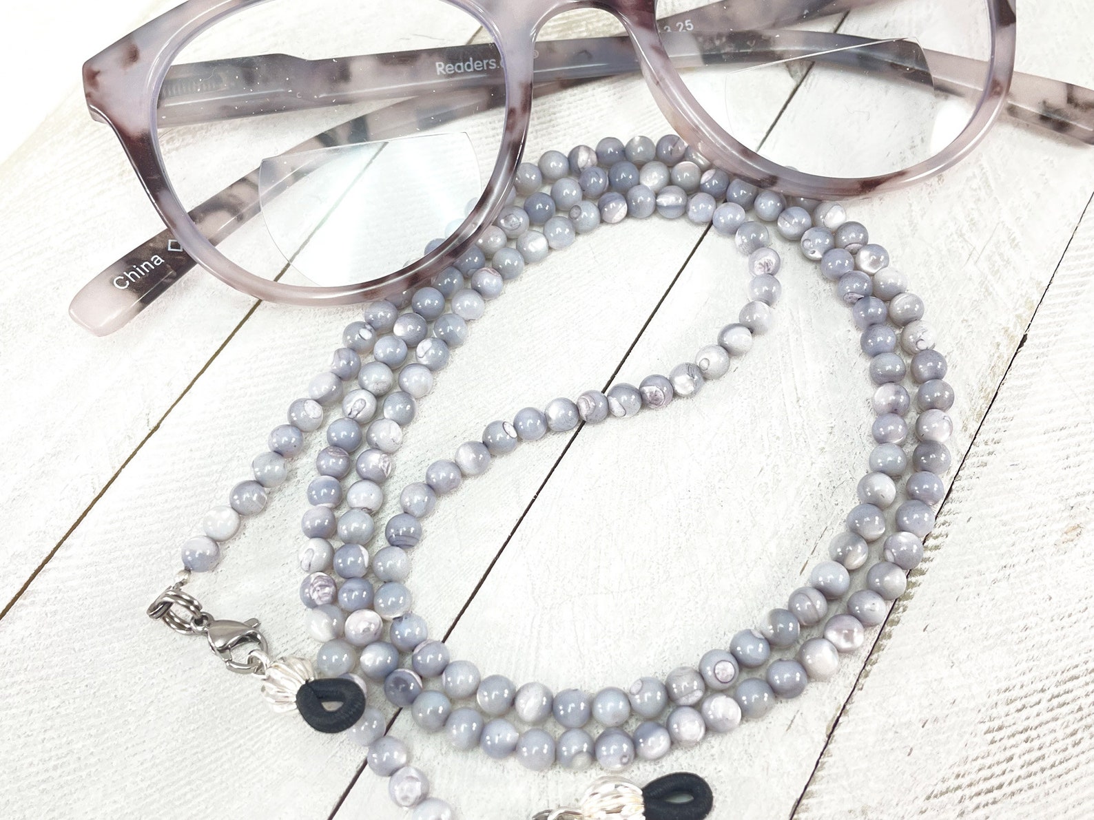 Gray Mother of Pearl Eyeglass Chaineyeglass Holderglasses Etsy
