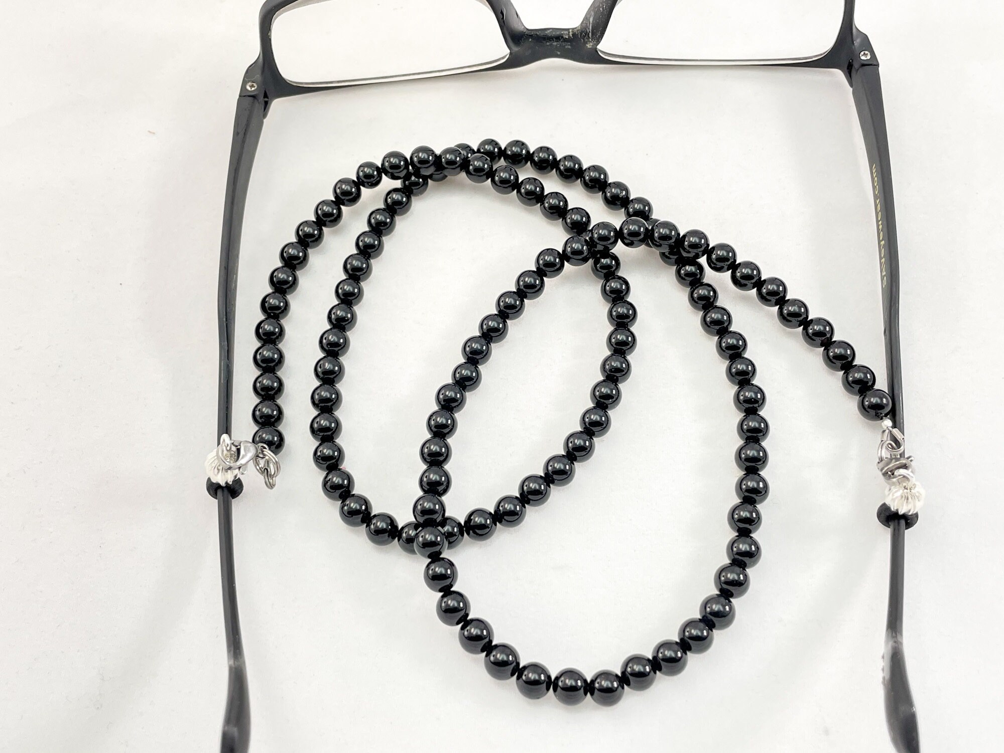 Black Onyx Eyeglass Chaineyeglass Holderglasses Etsy