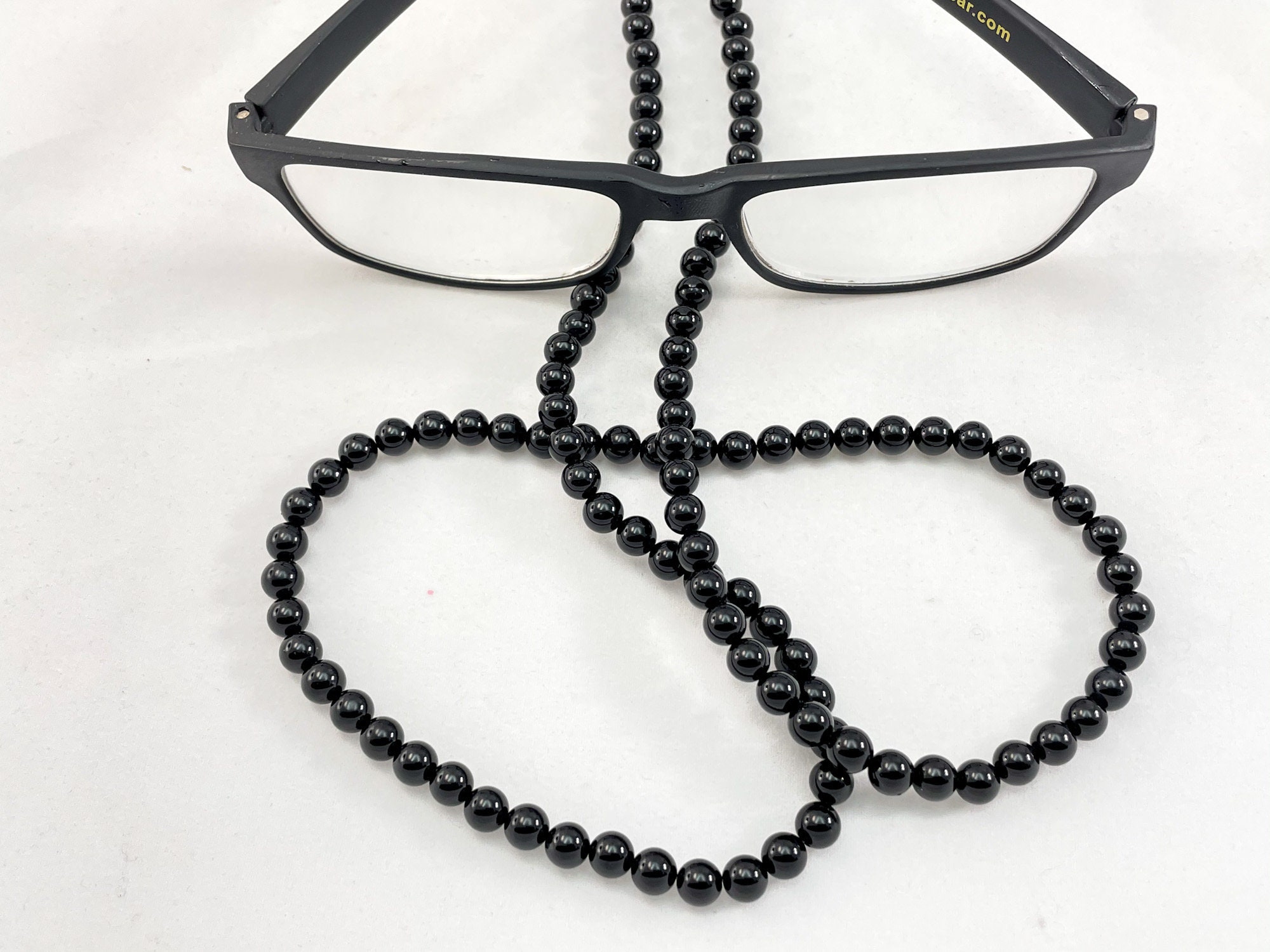 Black Onyx Eyeglass Chaineyeglass Holderglasses Etsy