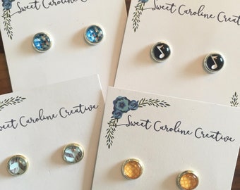Tiny Stud Earrings, 8mm. Bright Silver